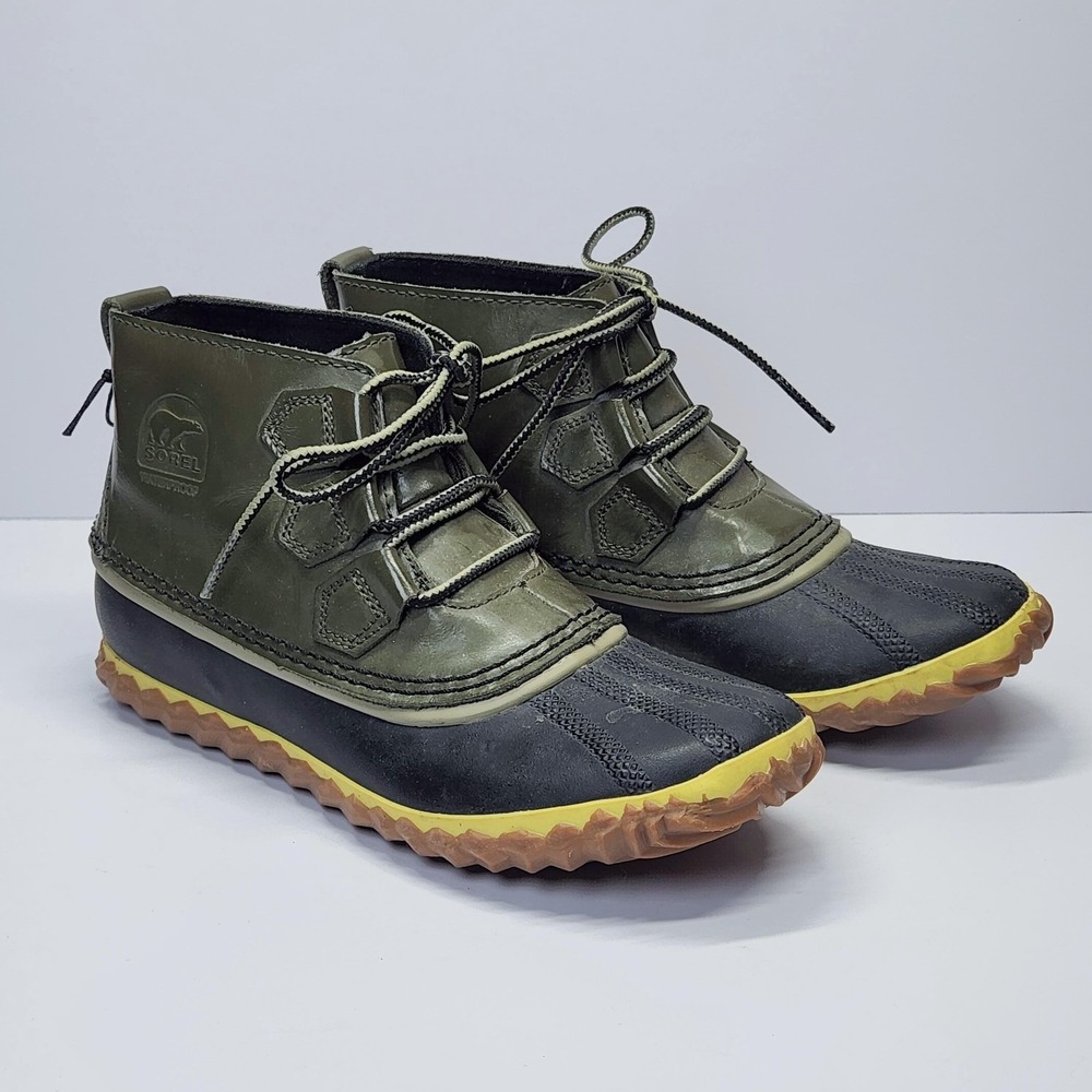 Sorel Boots Womens Size 6.5 Green Leather Waterproof Ankle Rain NL2511-383